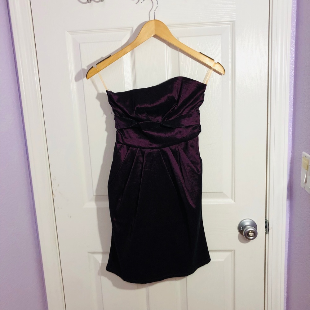 Metallic Purple Strapless Party Dress